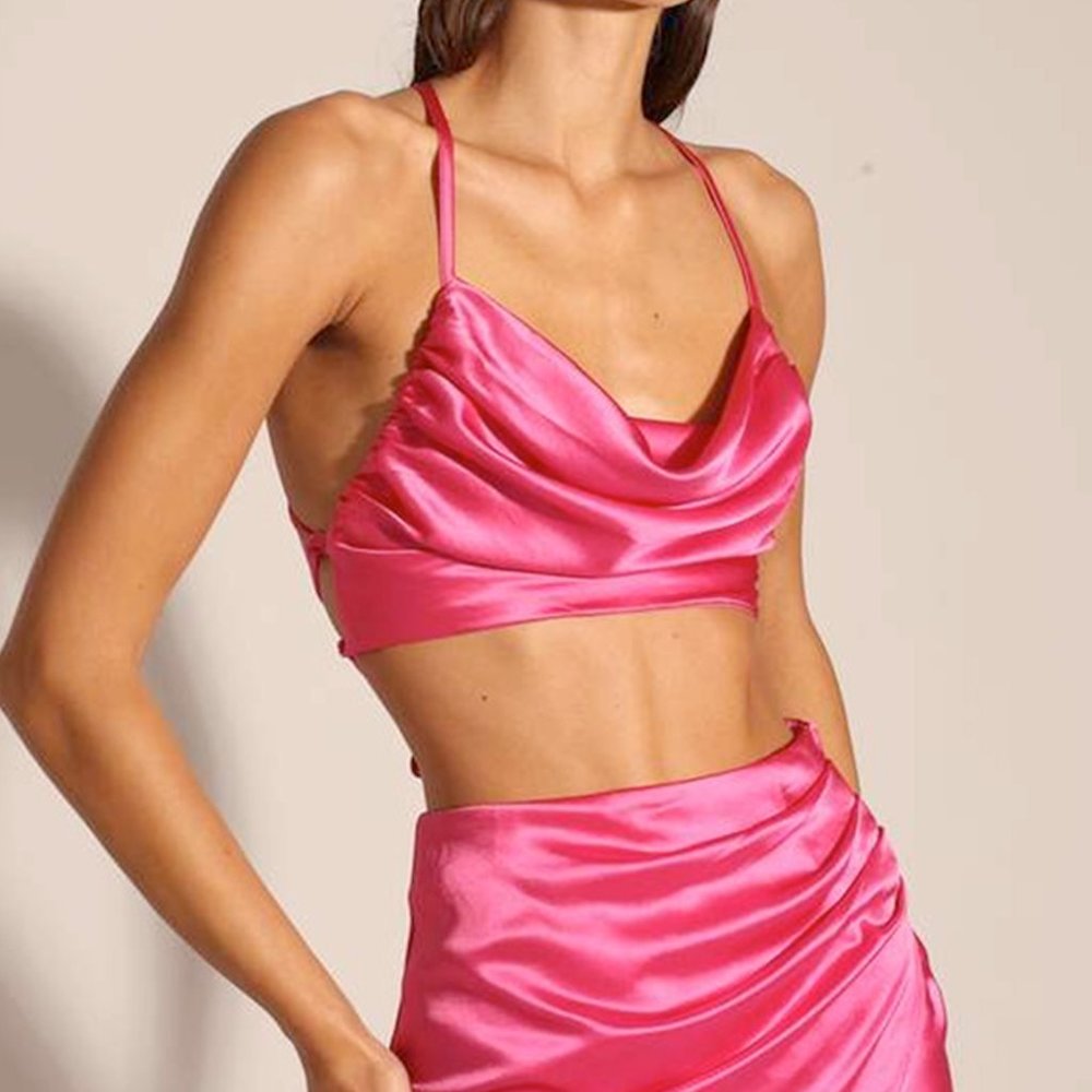 NONchalant Label Size M Pink Cassica Strappy Crop Top Satin Revolve Garmentory